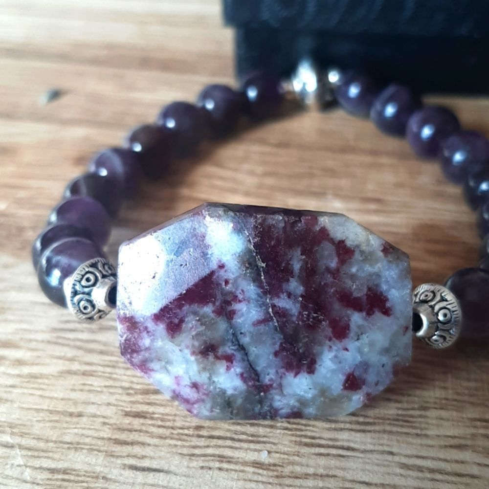 Amethyst & Tourmaline Beaded Stretch Bracelet